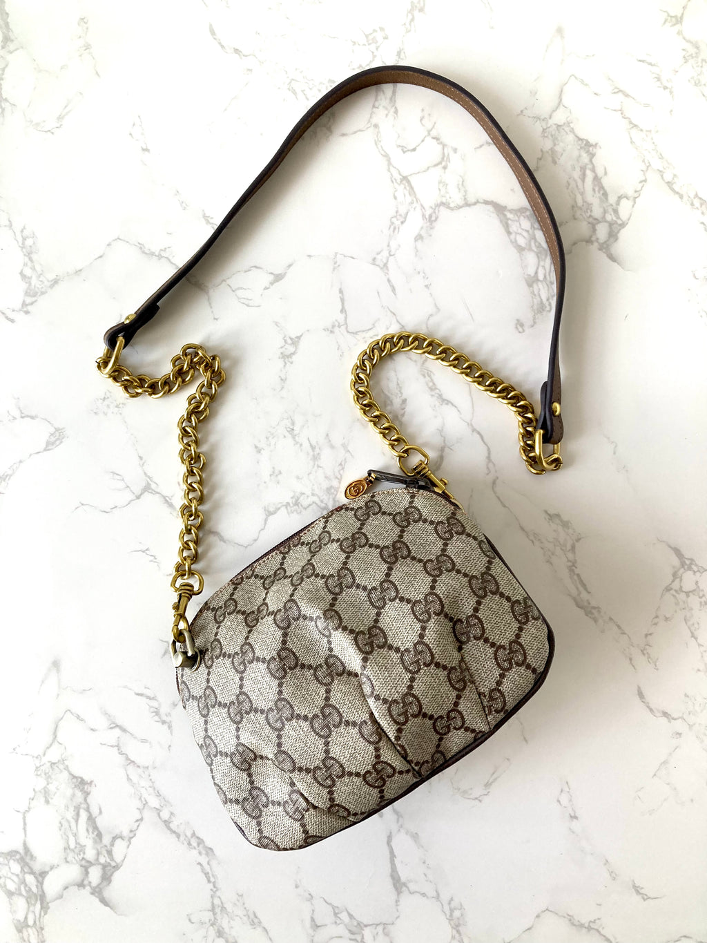 GUCCI Brown Monogram Gold Accessories Mini Two-way Crossbody / Pouch Bag