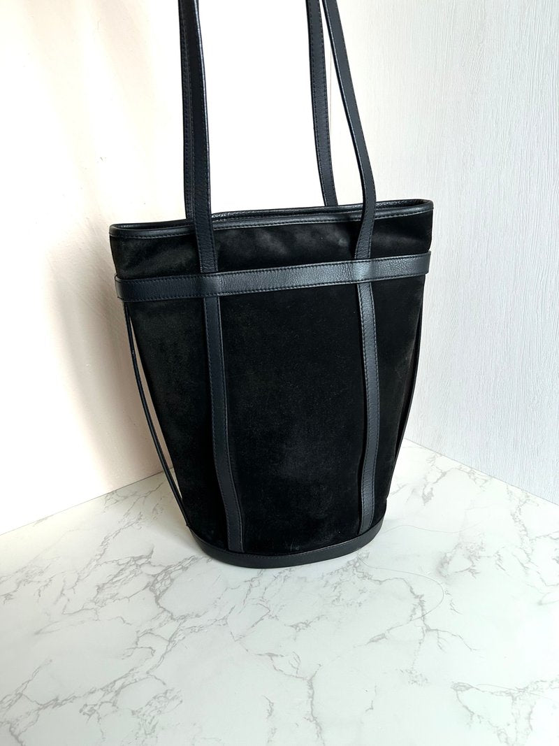 Loewe稀有黑色拼皮水桶包/托特包/側背包/單肩包