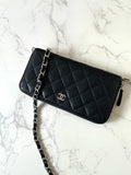 CHANEL black silver buckle caviar leather zipper side bag/crossbody bag/long clip/wallet