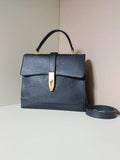 CELINE rare dark blue gold square buckle Kelly leather side bag / crossbody bag / handbag