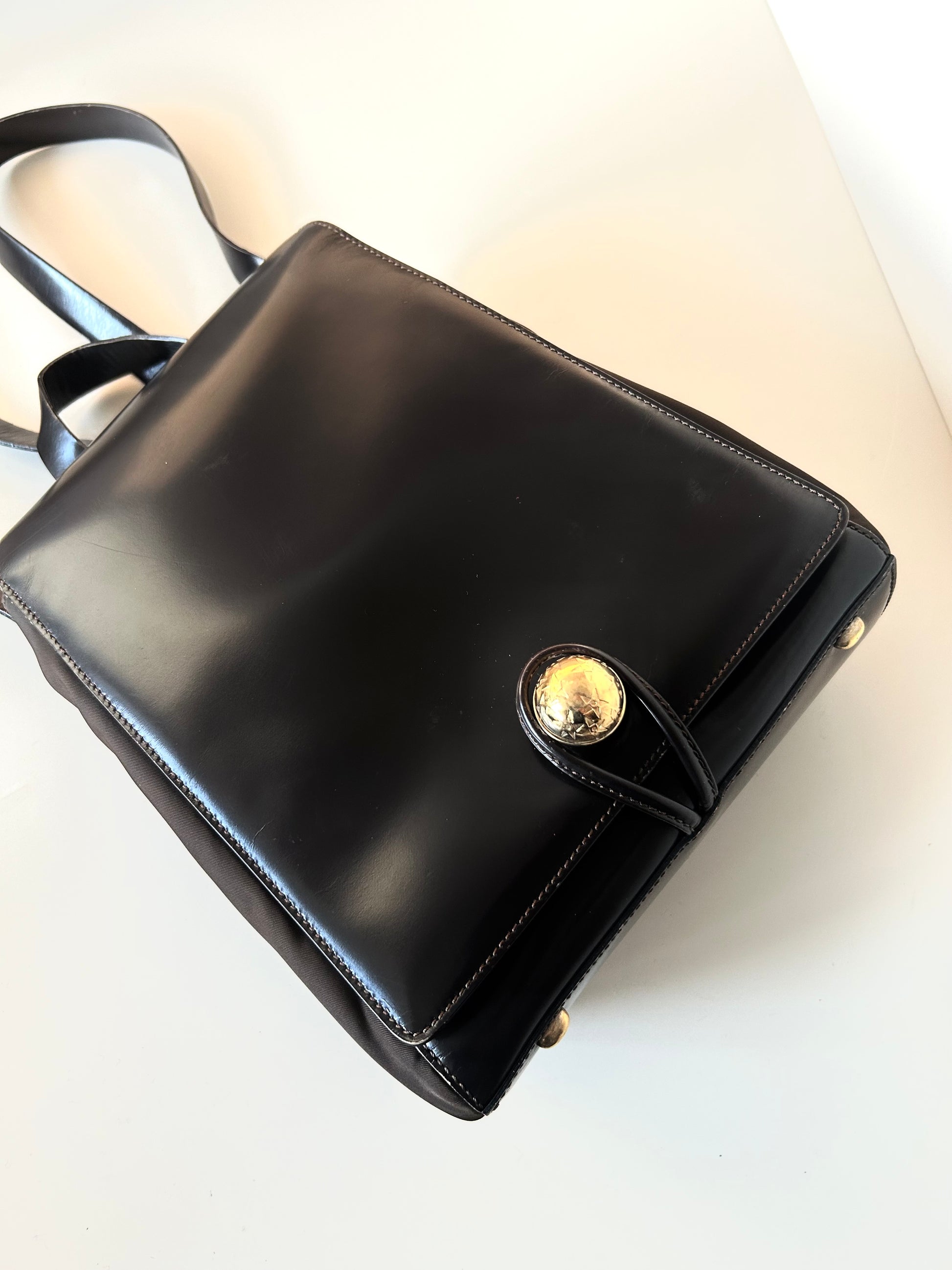 CELINE rare black and gold planet flap backpack / shoulder bag