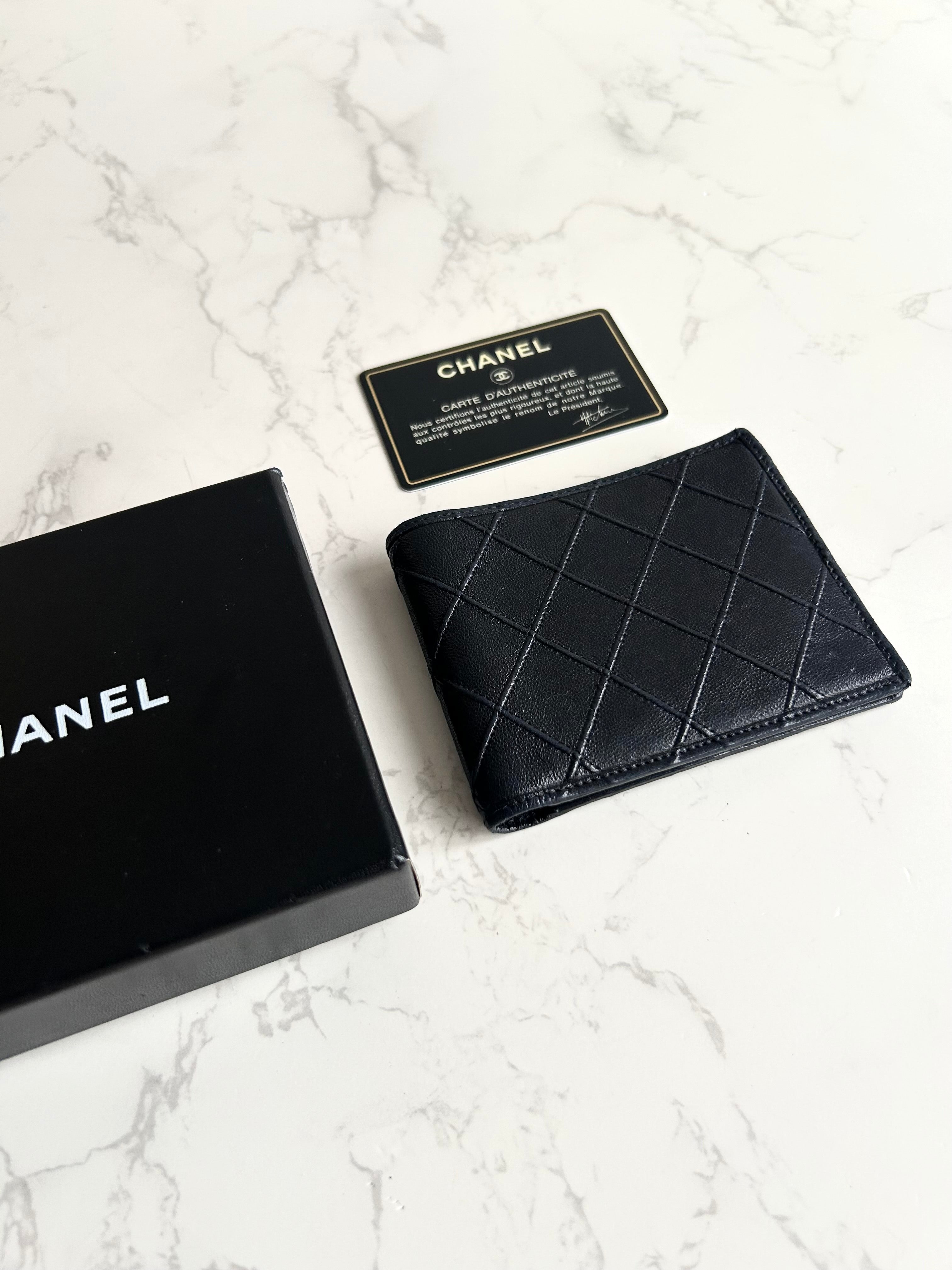 Chanel 黑色小羊皮革中夾 錢包 短夾 皮夾
