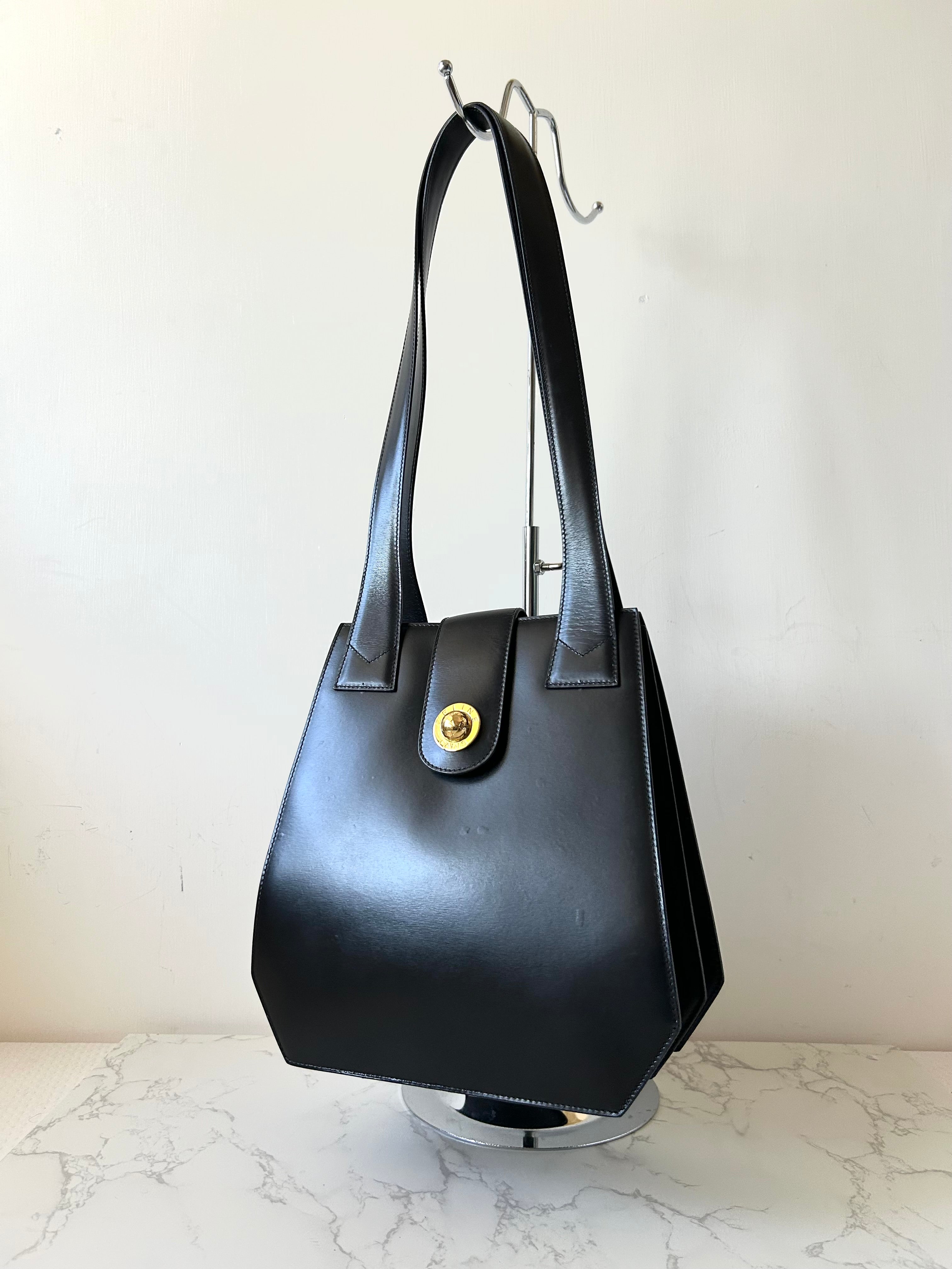 CELINE rare black and gold planet tote accordion bag / side backpack