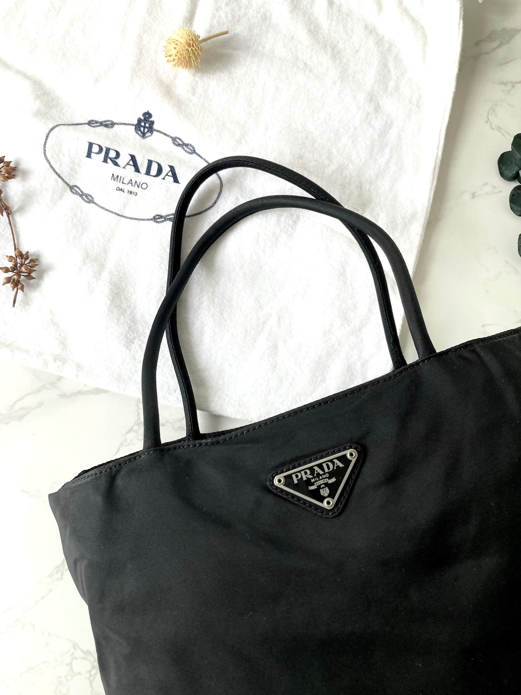 PRADA Nylon Black x Silver Small Tote