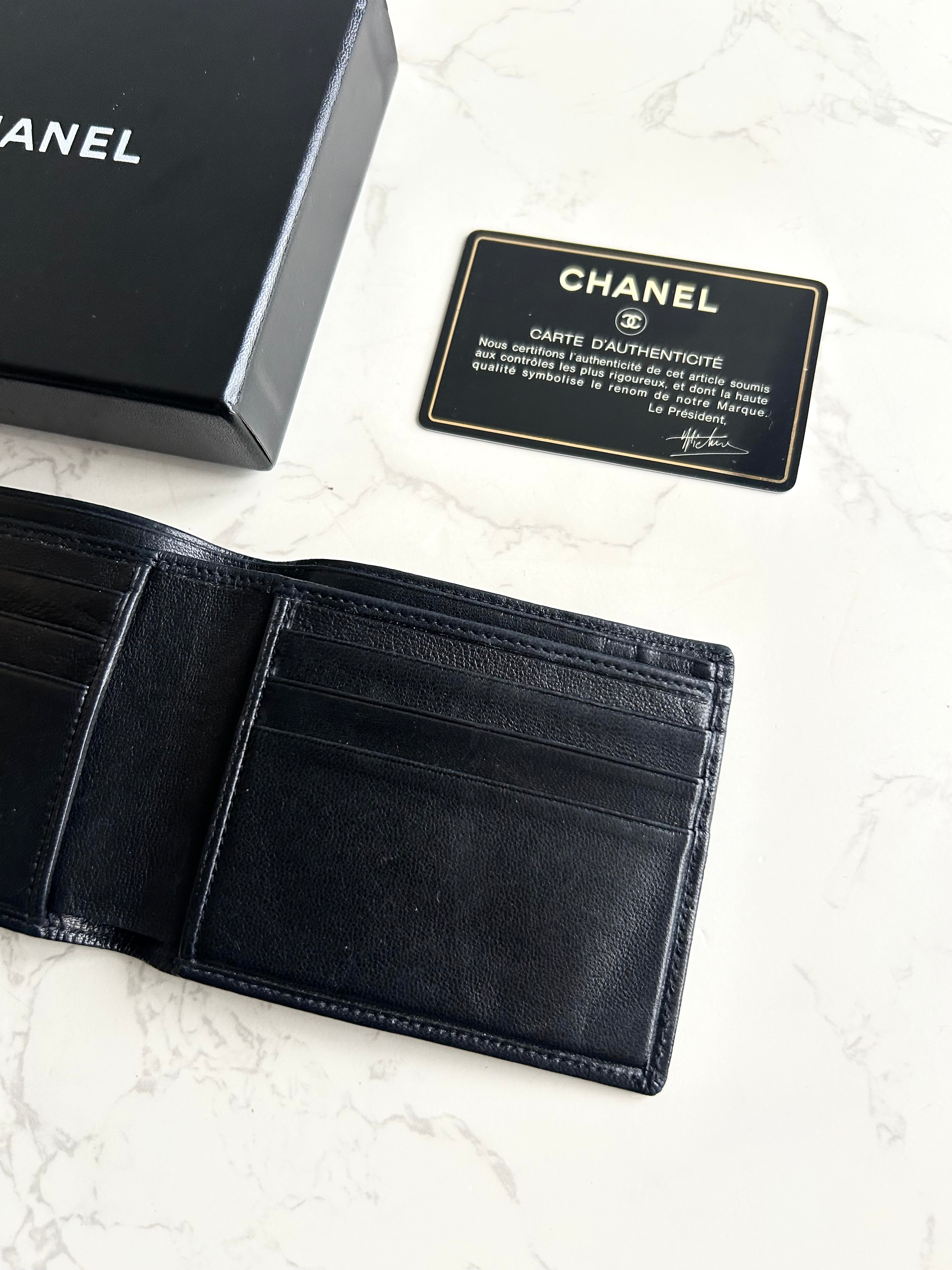 Chanel 黑色小羊皮革中夾 錢包 短夾 皮夾