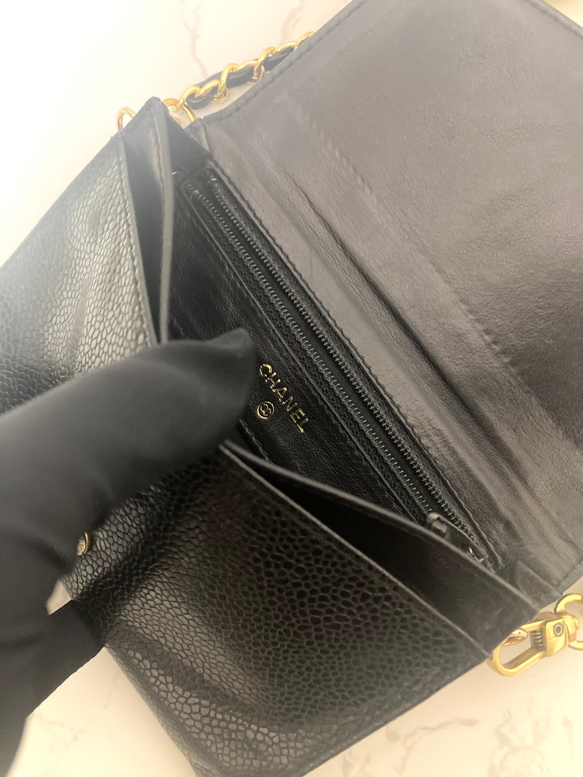 CHANEL Black Caviar Leather Chain Shoulder Bag (Add-on)