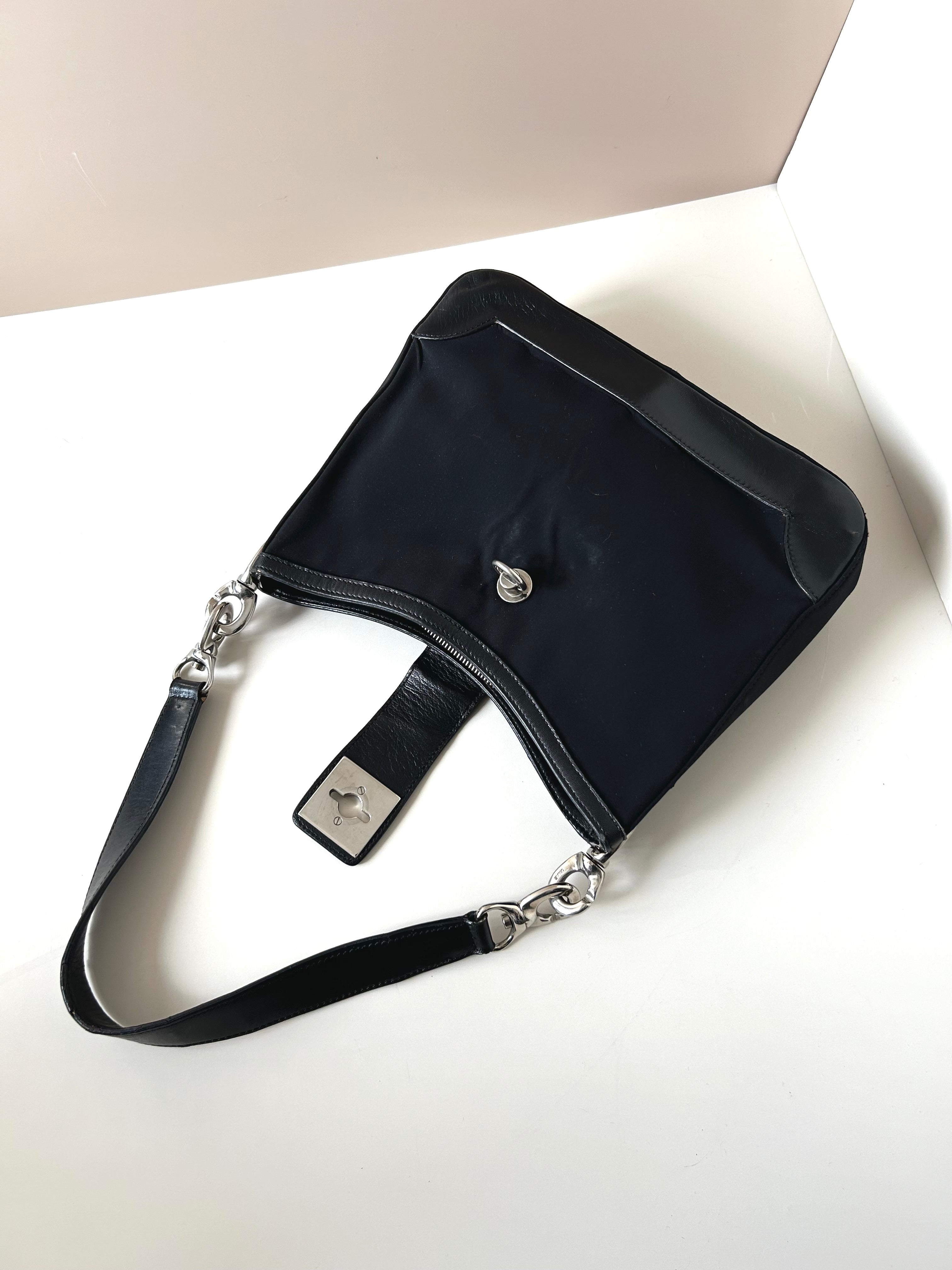 CELINE rare black silver ring patchwork leather Blason side backpack / shoulder bag