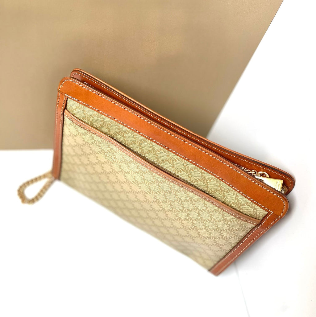 CELINE Beige Apricot Old Flower Leather Gold Arc de Triomphe Buckle Small Bag/Side Bag/Messenger Bag