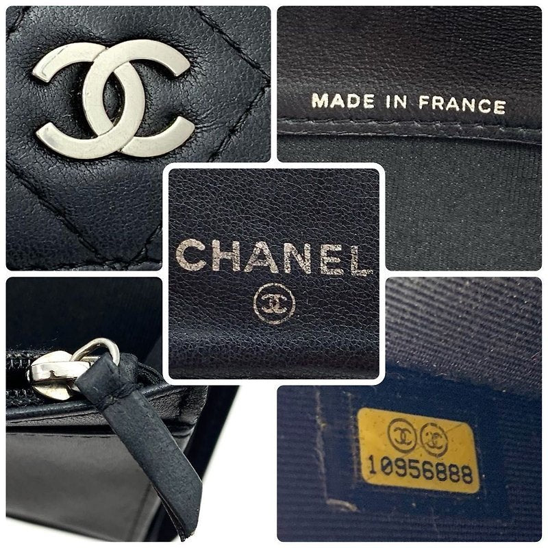 CHANEL Black Silver Label Lambskin Leather Long Wallet/Wallet - Japanese Second-hand Vintage