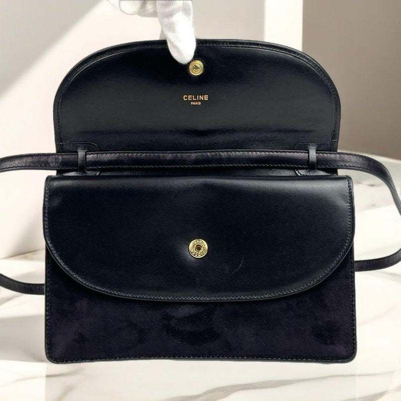 CELINE rare suede and cowhide Arc de Triomphe side bag / oblique bag