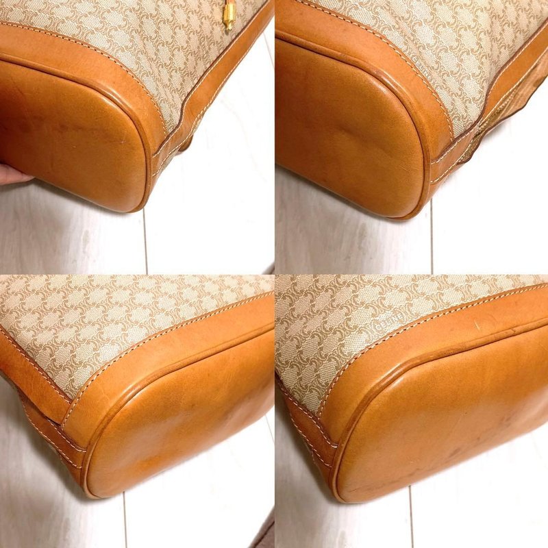 Celine米啡色老花中古水桶包/單肩包/斜背包