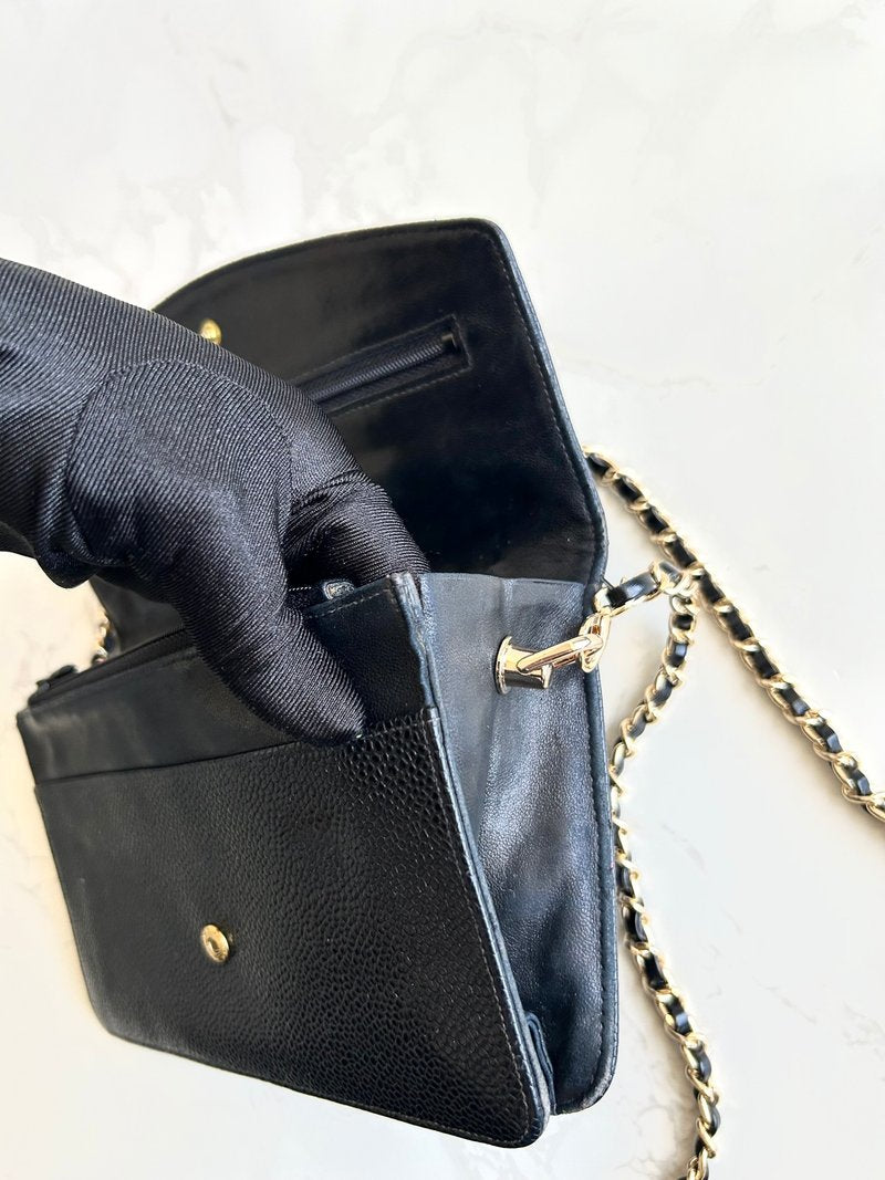 CHANEL Rare Black Caviar Leather WOC/Wallet/Side Bag/Messenger Bag