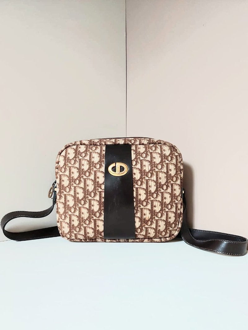 CHRISTIAN DIOR Burgundy old flower camera bag/shoulder bag/side bag/oblique bag