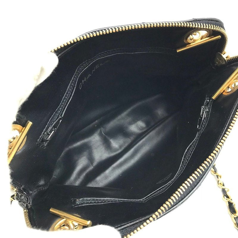 CHANEL rare black shell-shaped lambskin chain tote bag / side bag