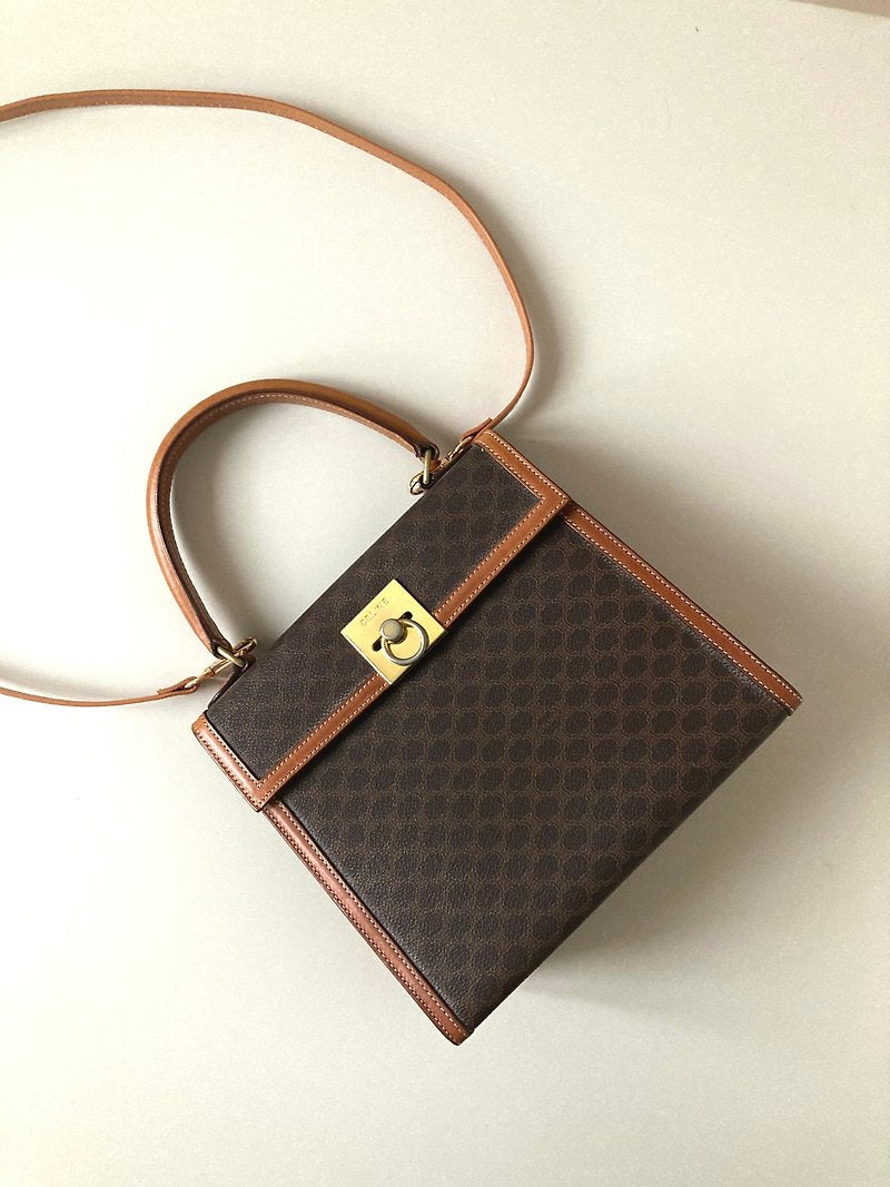 CELINE Rare Small Kelly Bag/Brown Old Flower Leather/Side Bag/Messenger Bag/Handbag - Japanese Second-hand Vintage