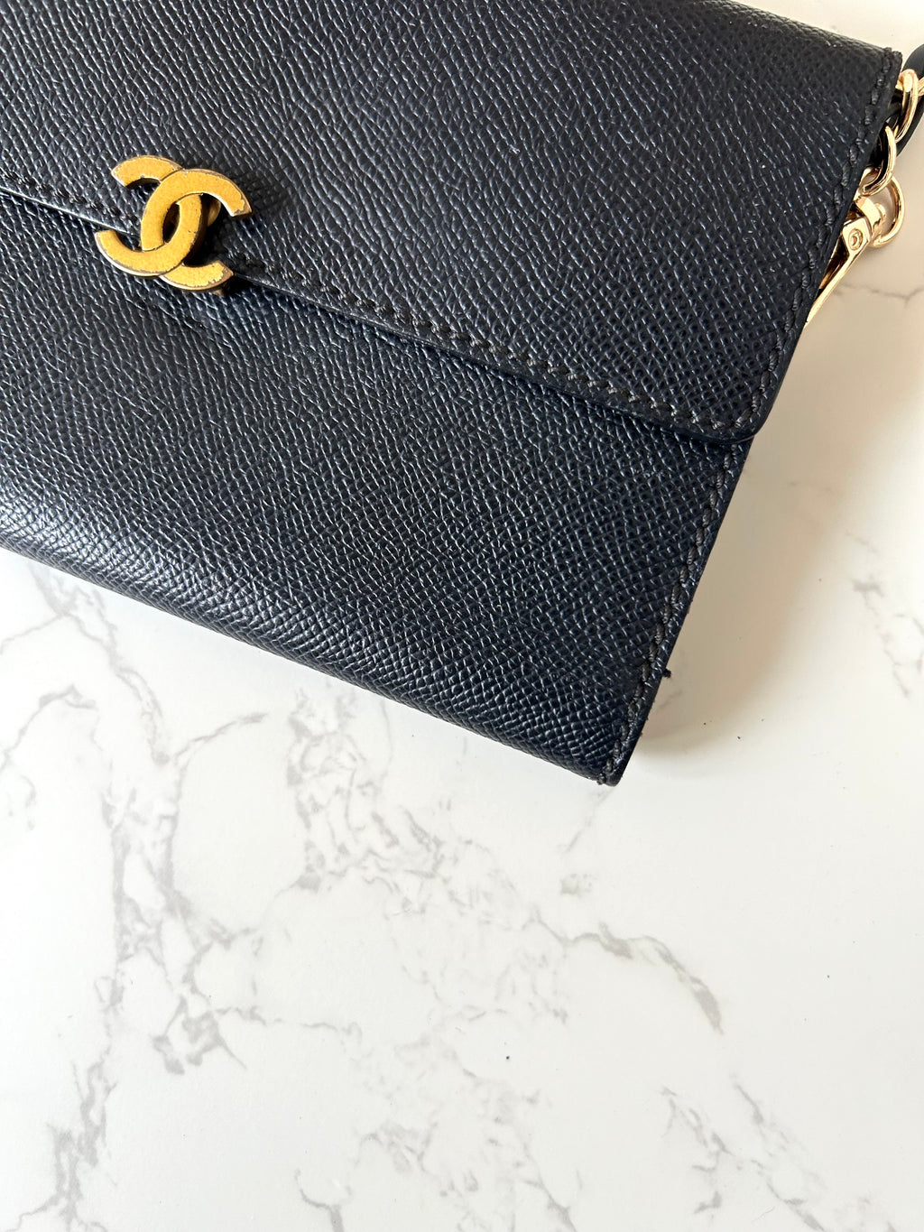 CHANEL Black Gold Caviar Leather Side Bag/Messenger Bag/Long Clip/Wallet