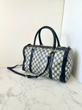 GUCCI rare blue and black old flower leather Boston bag / side bag / oblique bag