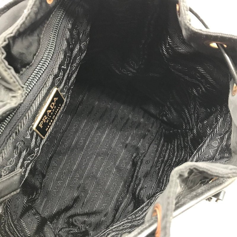 PRADA black gold triangle check nylon men's and women's backpack/backpack