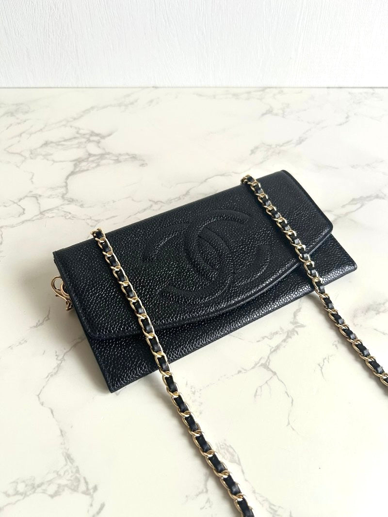 Chanel黑金色魚子醬WOC/單肩包/側背包/斜背包/長夾