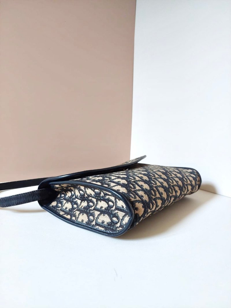 CHRISTIAN DIOR dark blue monogram shoulder bag/side bag/oblique bag - Japanese second-hand Vintage
