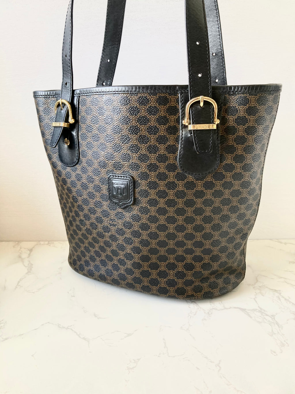 CELINE Rare Black Triomphe Monogram Tote Bag