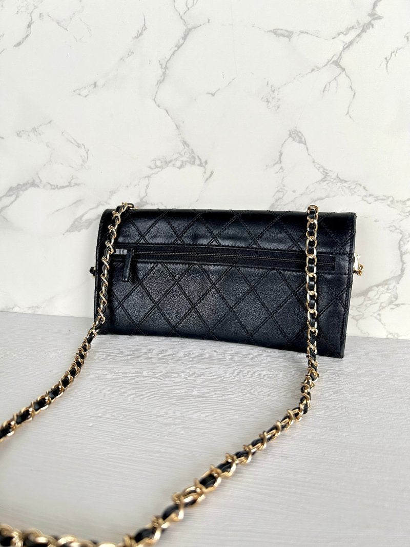CHANEL Black Gold Buckle Envelope Small Bag/Side Bag/Messenger Bag/Clutch Bag/Mid-Length Wallet