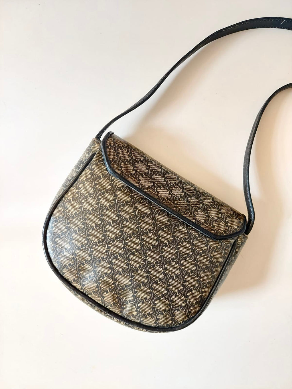 CELINE rare black and gray old flower saddle bag / side bag / oblique bag