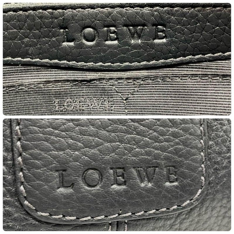 LOEWE Rare Senda Black Double Buckle Leather Embossed Tote / Bowling Bag