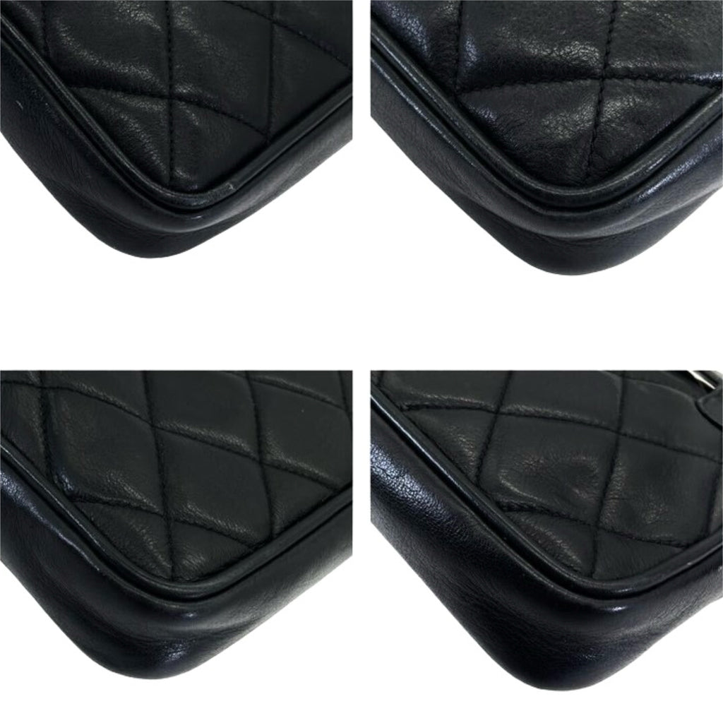 CHANEL rare black leather gold swivel buckle belt bag/side bag/clutch