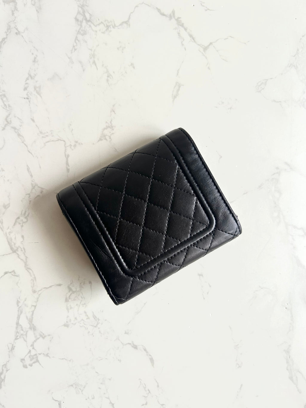 Chanel 黑色Matelasse銀扣皮革短夾 錢包 皮夾
