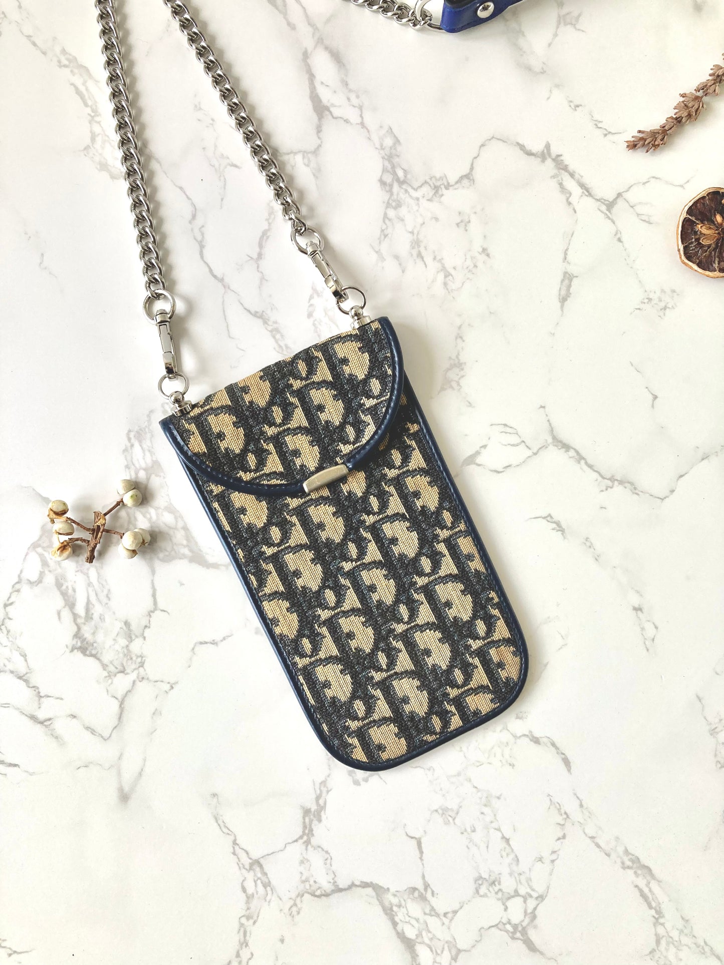 CHRISTIAN DIOR Navy Trotter Phone Case (Add-on Chain)