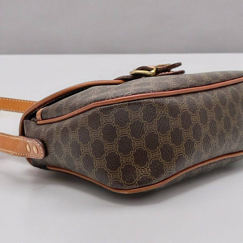 CELINE Brown Monogram Mini Pumpkin Leather Side Bag / Crossbody Bag