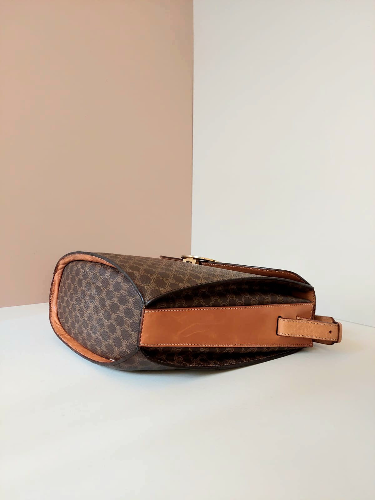 CELINE Rare Brown Monogram Gold-Ring French Fry Bag/Shoulder Bag/Crossbody Bag
