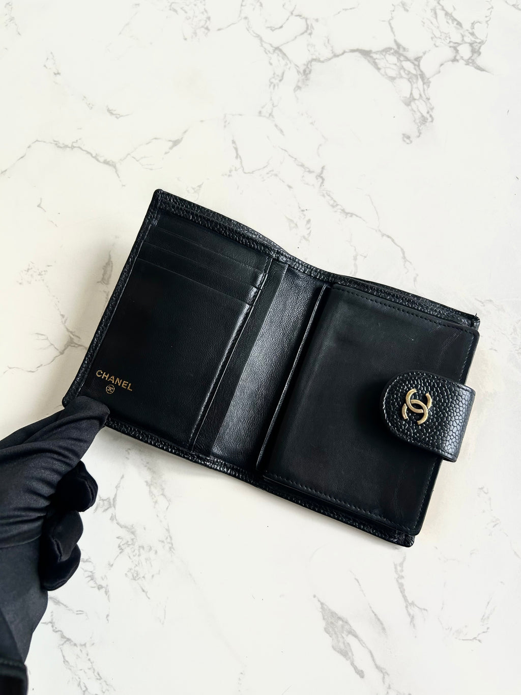 Chanel Black Caviar Leather Medium Wallet/Bifold Wallet/Wallet/Short Wallet