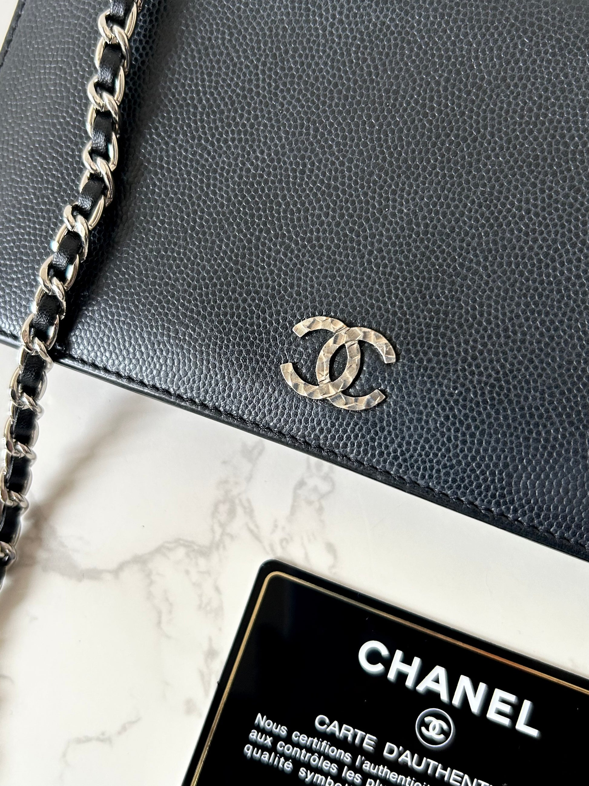 CHANEL Black Caviar Leather WOC Long Wallet / Side Bag / Crossbody Bag