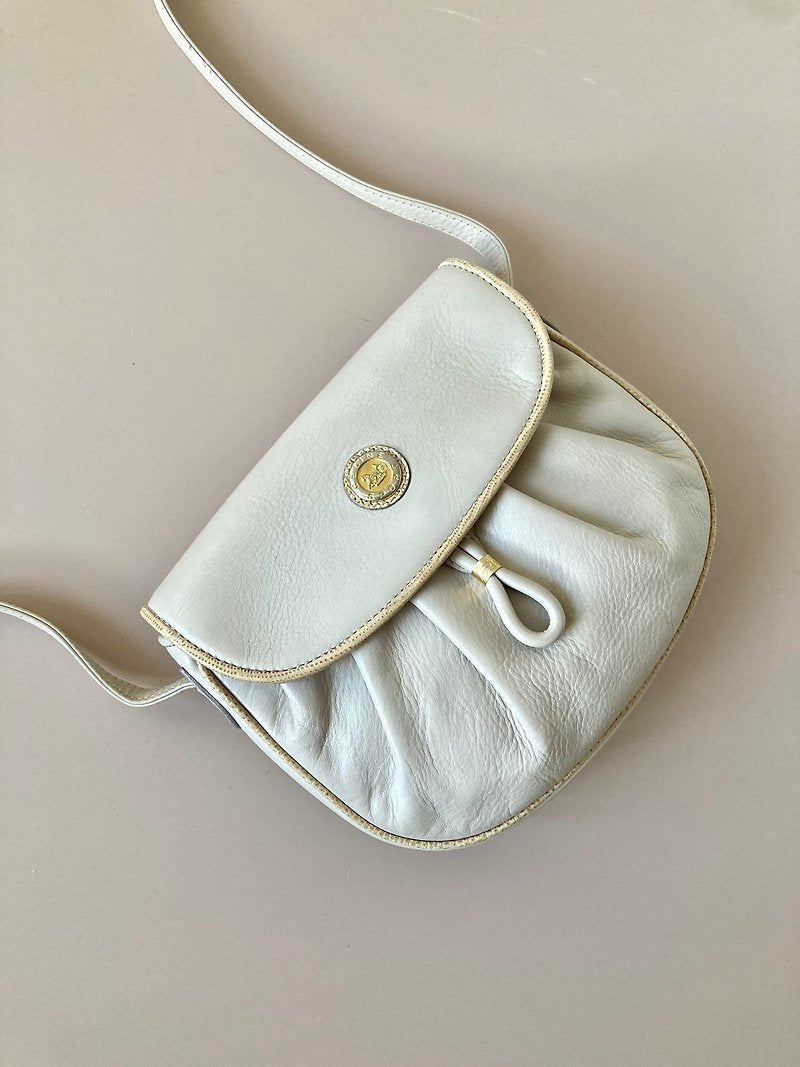CELINE rare white gold emblem leather messenger bag / side bag / oblique bag