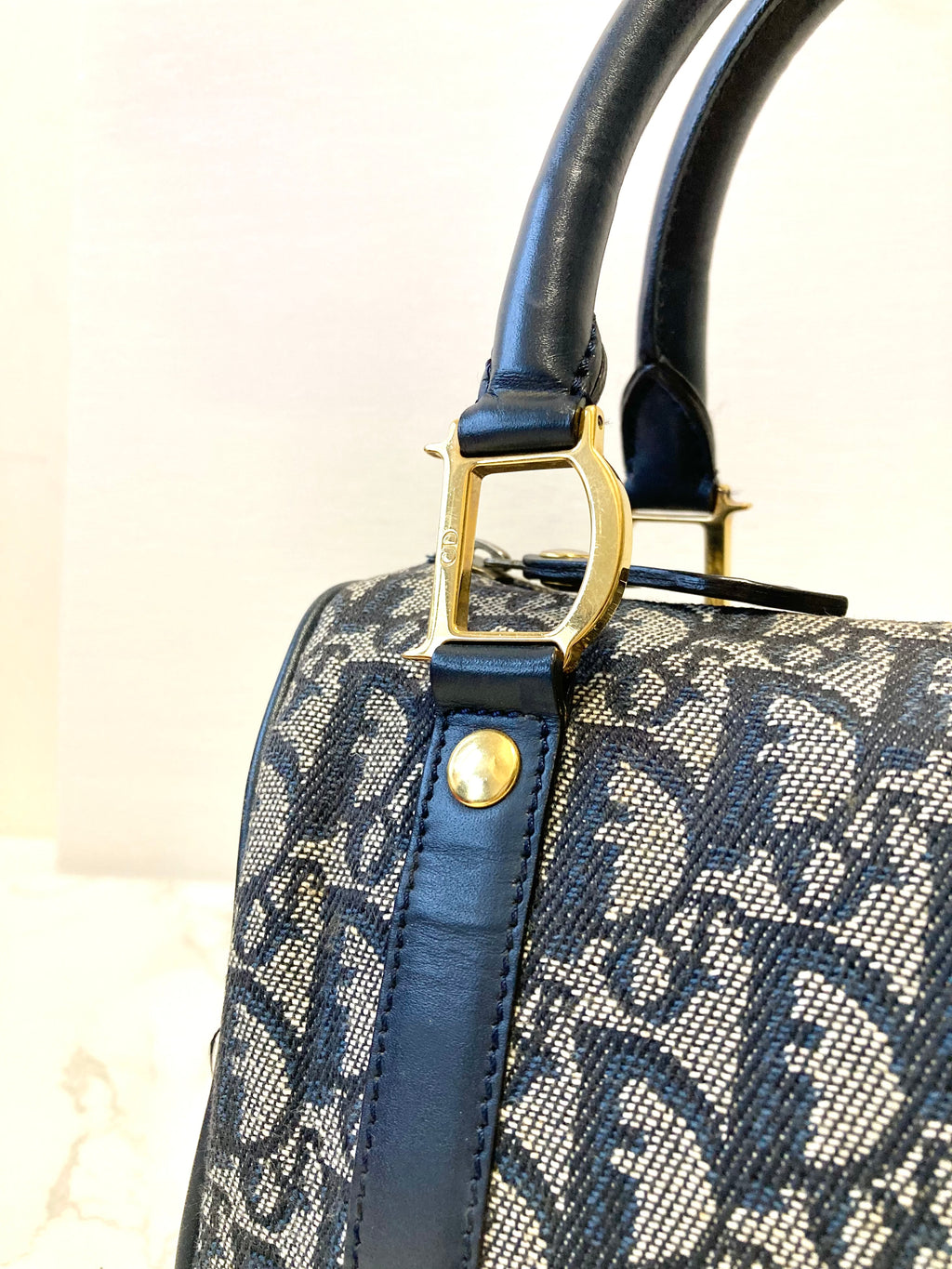 CHRISTIAN DIOR Navy Trotter Mini Boston Bag