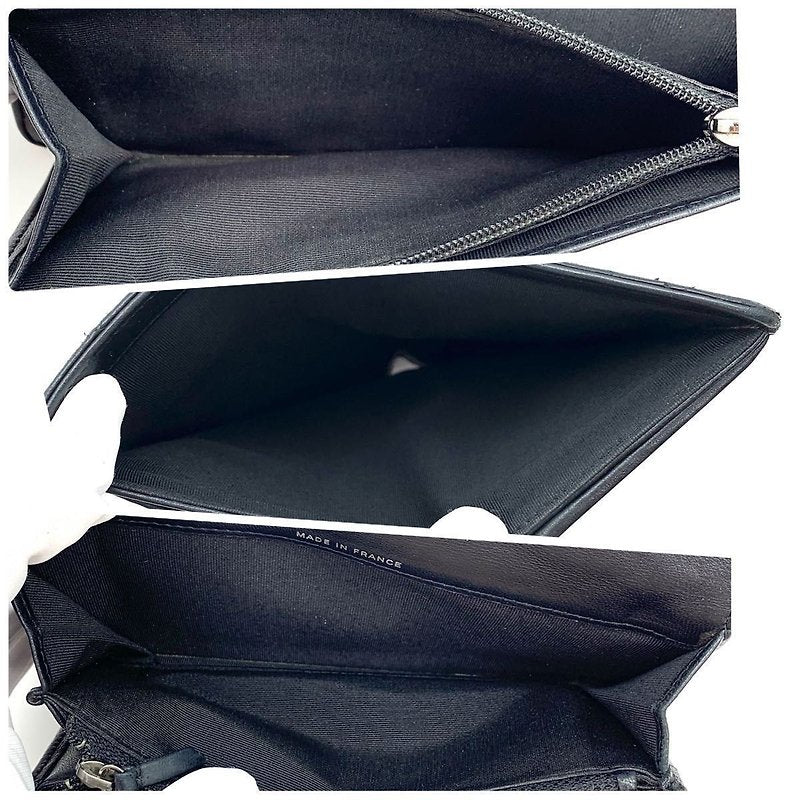 CHANEL Black Silver Label Lambskin Leather Long Wallet/Wallet - Japanese Second-hand Vintage
