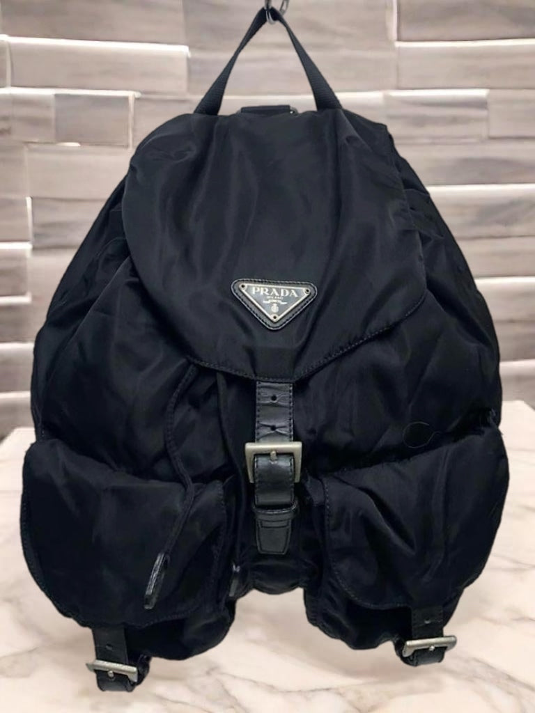 PRADA black silver triangle nylon men's and women's backpack/backpack/rucksack