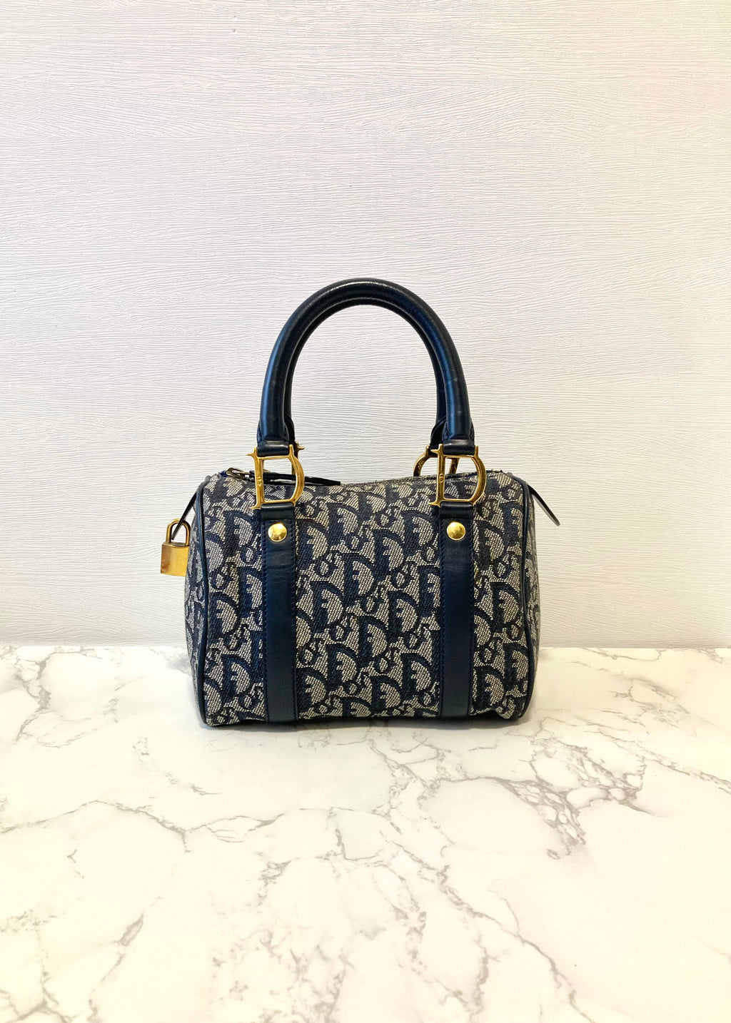 CHRISTIAN DIOR Navy Trotter Mini Boston Bag
