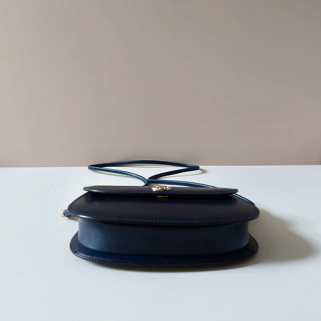 CELINE Blue Gold Arc de Triomphe Half Moon Leather Bobby Small Bag / Side Bag
