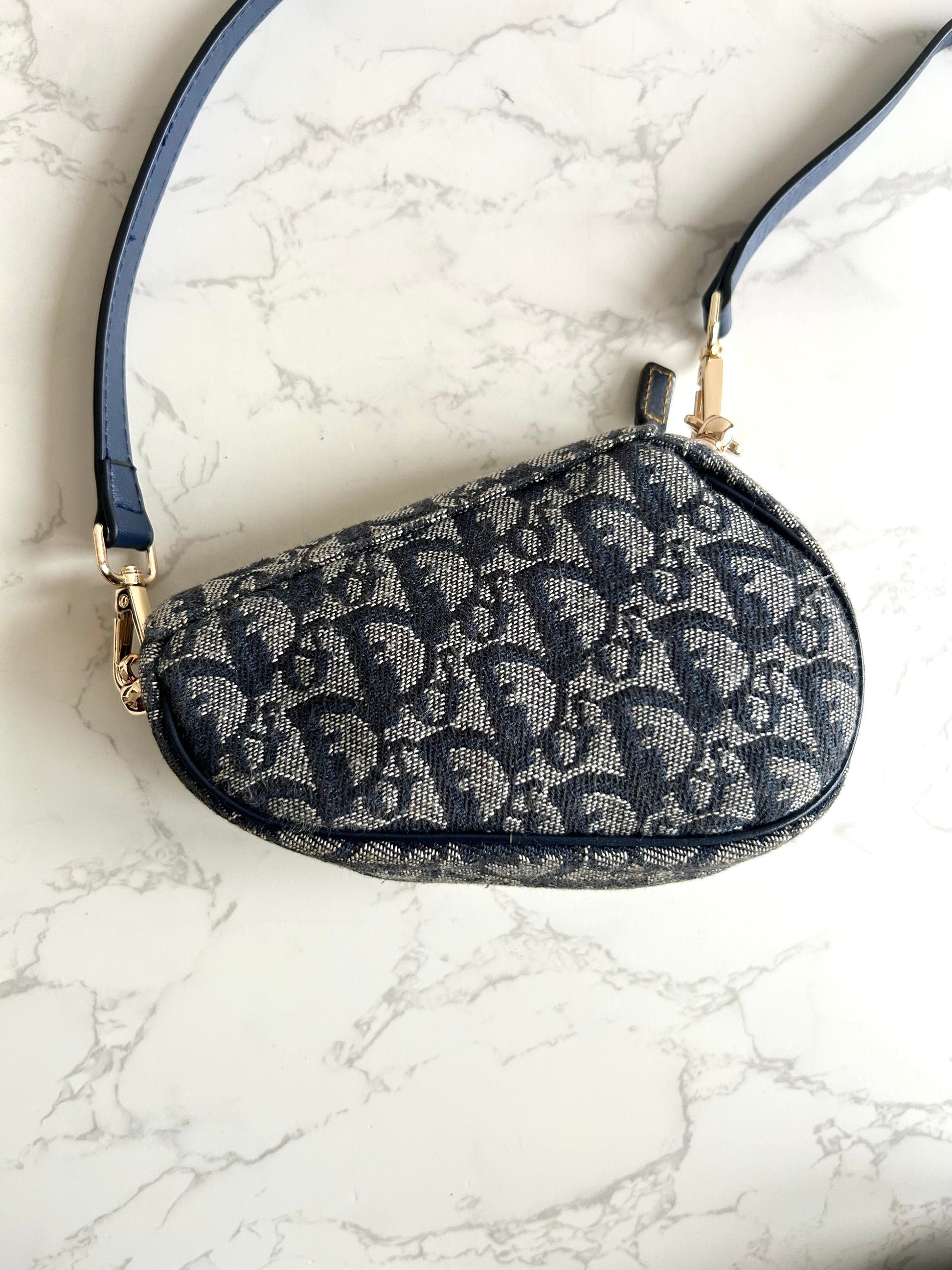 稀有中古Dior深藍老花馬鞍包 側背包 斜背包