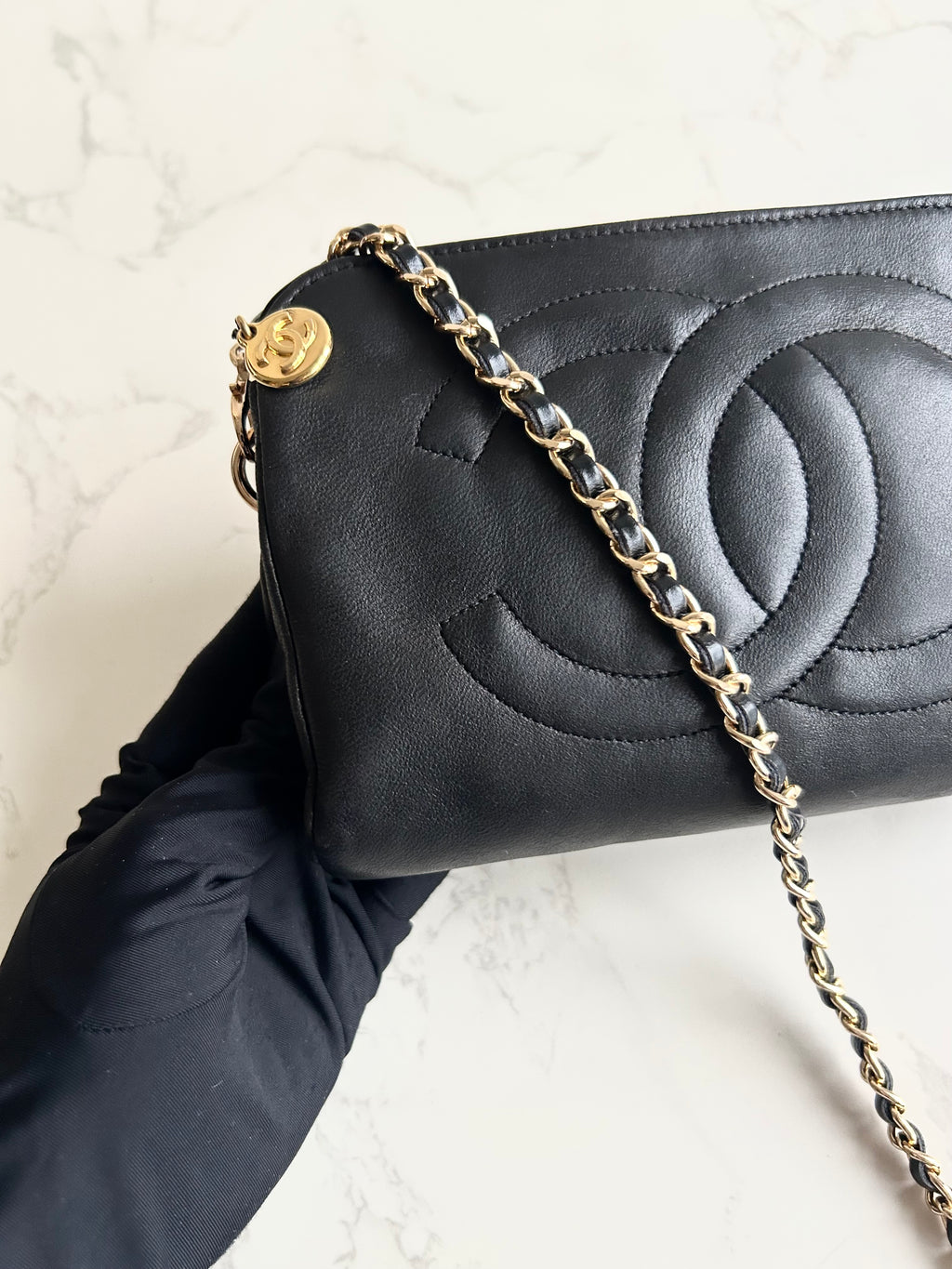 Chanel 黑色小羊皮革Cocomark斜背包/單肩包/側背包