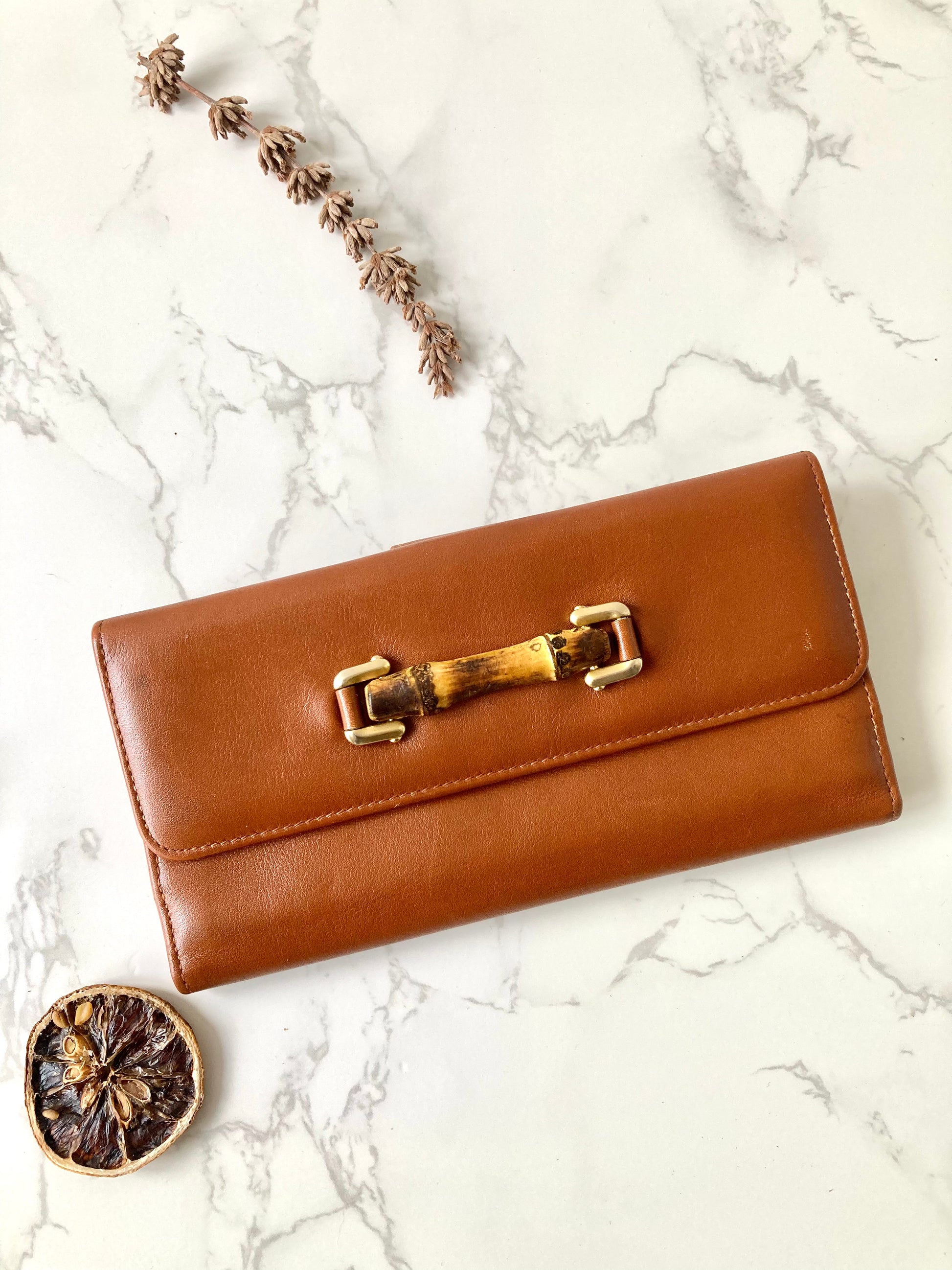 GUCCI Bamboo Caramel Brown Leather Long Bi-fold Wallet
