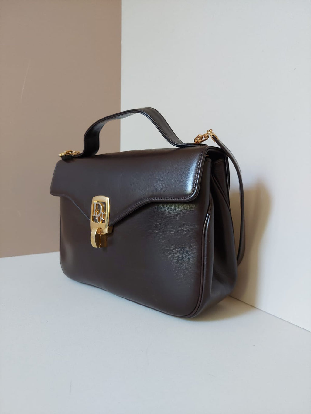 CHRISTIAN DIOR rare brown leather parent-child shoulder bag/side backpack/handbag