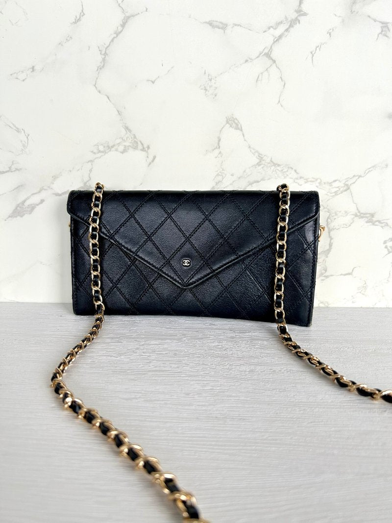 CHANEL Black Gold Buckle Envelope Small Bag/Side Bag/Messenger Bag/Clutch Bag/Mid-Length Wallet