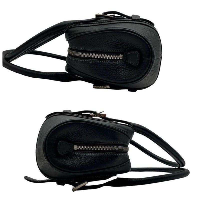 LOEWE Rare Senda Black Double Buckle Leather Embossed Tote / Bowling Bag