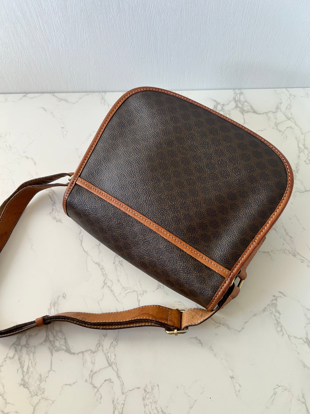 CELINE Rare Planet Brown Old Flower Leather Tofu Small Bag/Side Bag/Messenger Bag