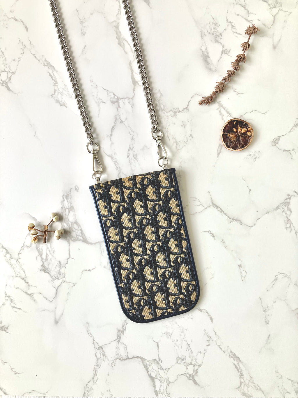 CHRISTIAN DIOR Navy Trotter Phone Case (Add-on Chain)