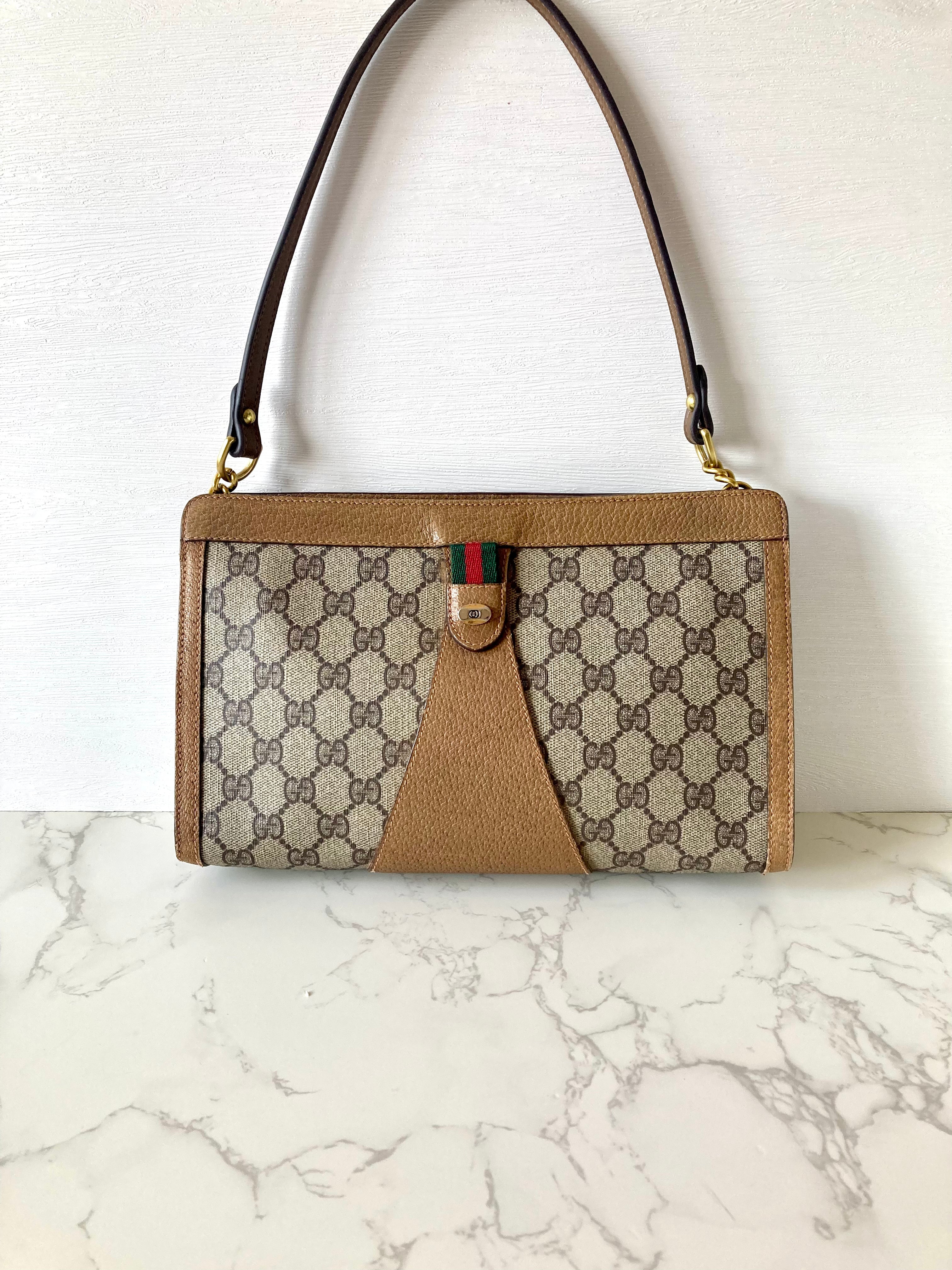 GUCCI Brown Monogram Horseshoe Two-way Shoulder Bag / Clutch